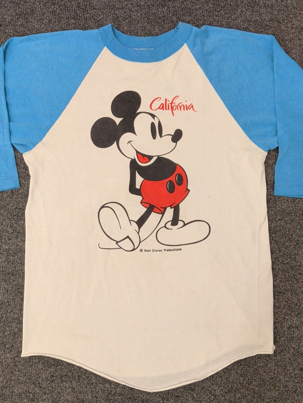 Vintage Mickey Mouse Raglan Muscle Tee White & Blue Walt Disney California Early